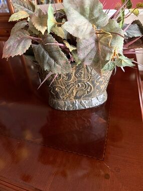 Ornate Antique-Style Metal Planter with Faux Greenery